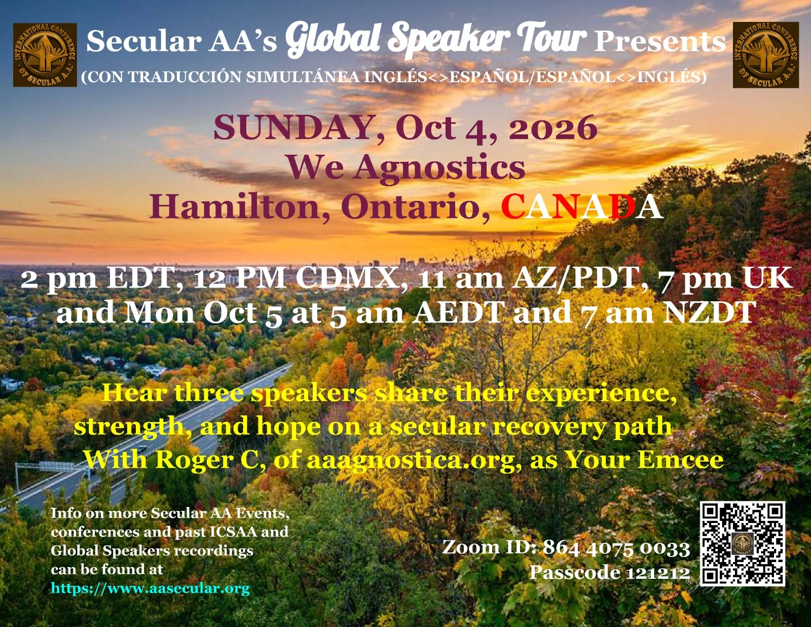Secular AA's Global Speaker Tour Oct 4th 2026